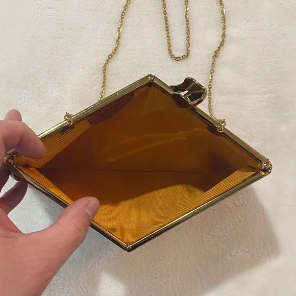 Vintage ETRA Elegant Leather Hand Bag Purse Clutch Bordeaux Goldtone Chain ✨ - Picture 6 of 11